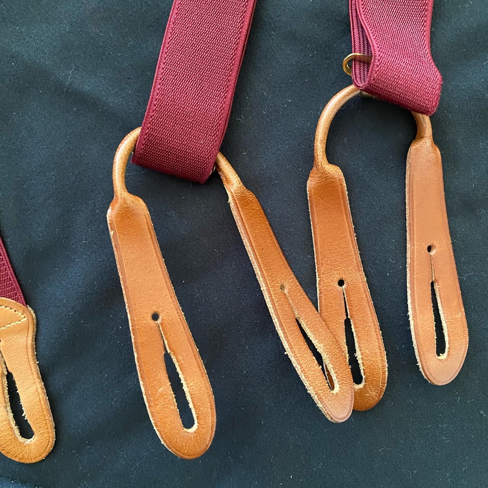 Red and Tan Classic Suspenders with Leather Accents